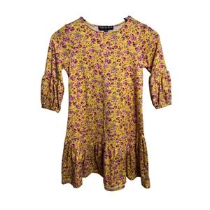 Three Pink Hearts Kid Girls Medium Floral Bell Sleeve Peplum Hem Yellow Dress